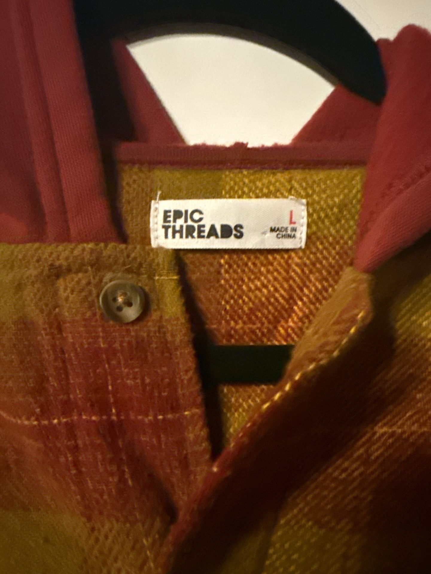 Epic Threads Plaid Hooded Button Down Shirt Size L Yellow Red 5