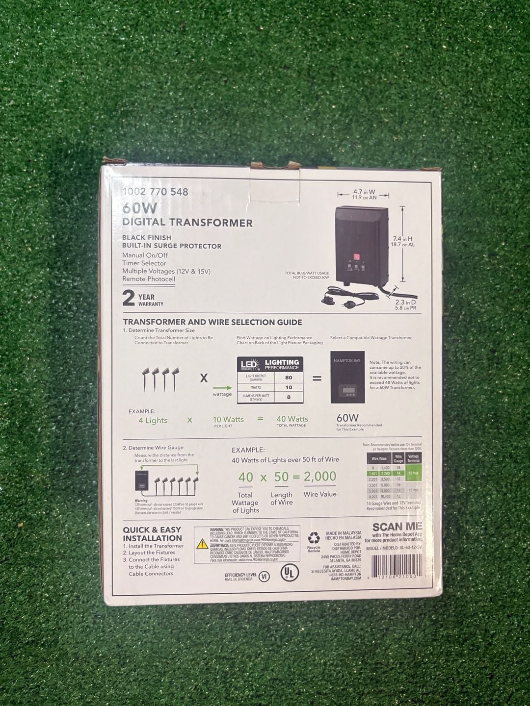 Hampton Bay 60W Digital Transformer SL-60-12-SV Black Finish 3