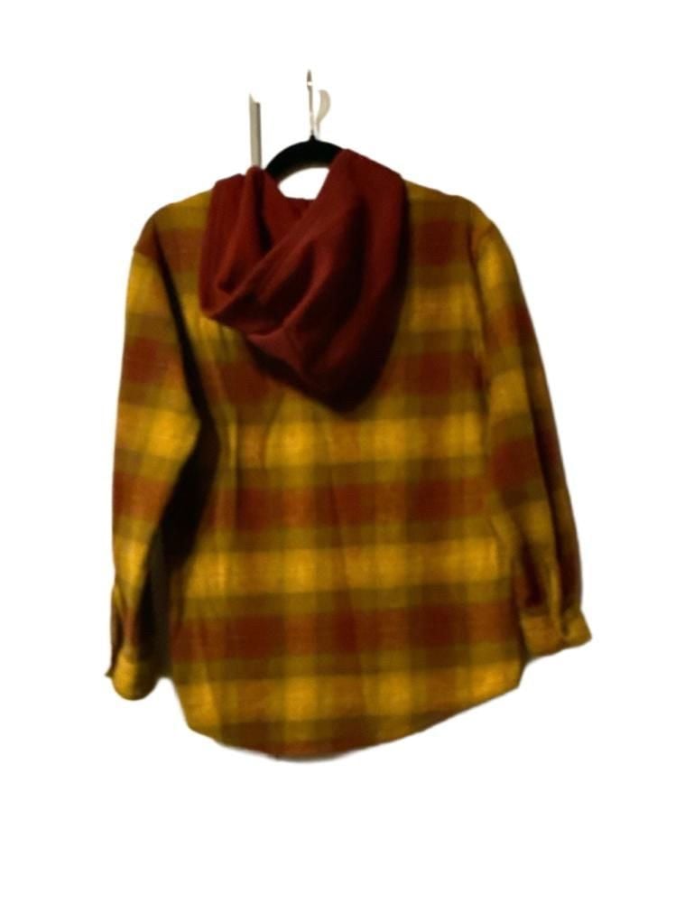Epic Threads Plaid Hooded Button Down Shirt Size L Yellow Red 3