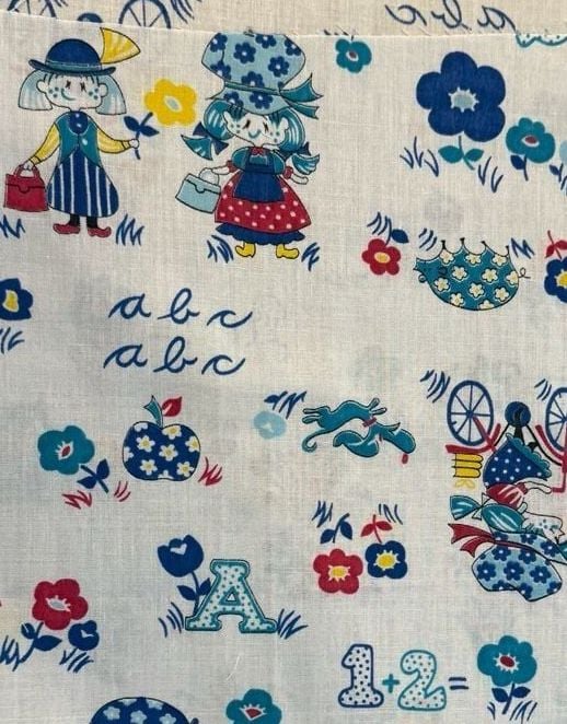 Vintage 1970s Holly Hobbie Style Cotton Fabric Remnant 1