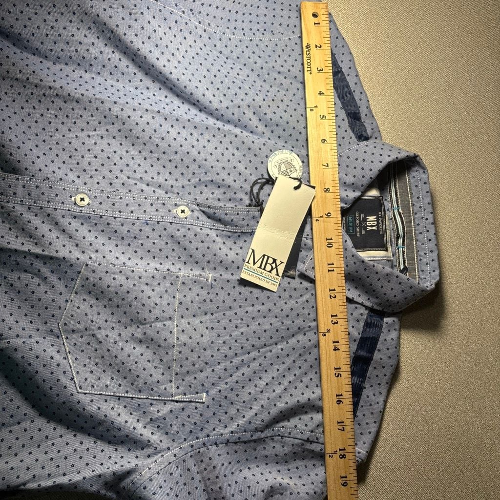 MBX Long Sleeve Button Down Shirt Blue star Dot 10