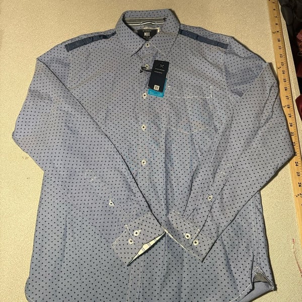 MBX Long Sleeve Button Down Shirt Blue star Dot