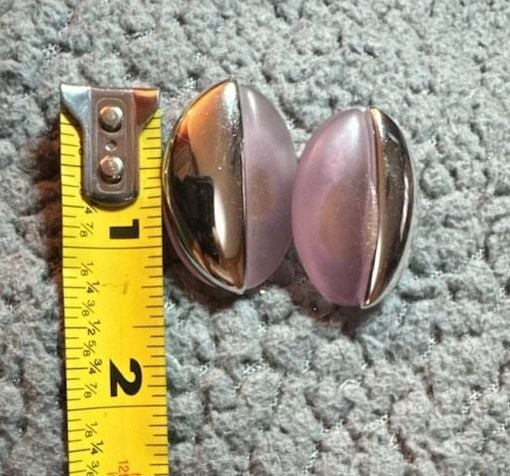 Vintage Pink Resin Silver Tone Oval Clip On Earrings 3