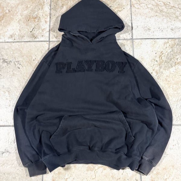 Playboy by Pacsun Hoodie Size XL Black Distressed Logo Graphic Sweatshirt