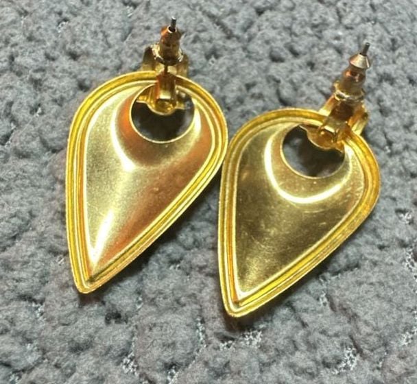 Vintage Gold Tone Peach Swirl Enamel Teardrop Earrings 3