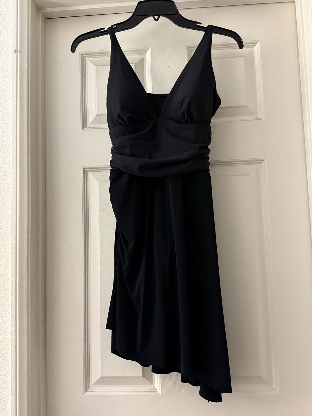 MagicSuit Swim Dress Size 10 Black V-Neck Asymmetrical Hem Tummy Control 4