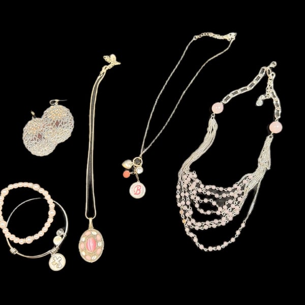Lot of 6 Silver Tone Blush Pink Jewelry Necklaces Bracelets Earrings