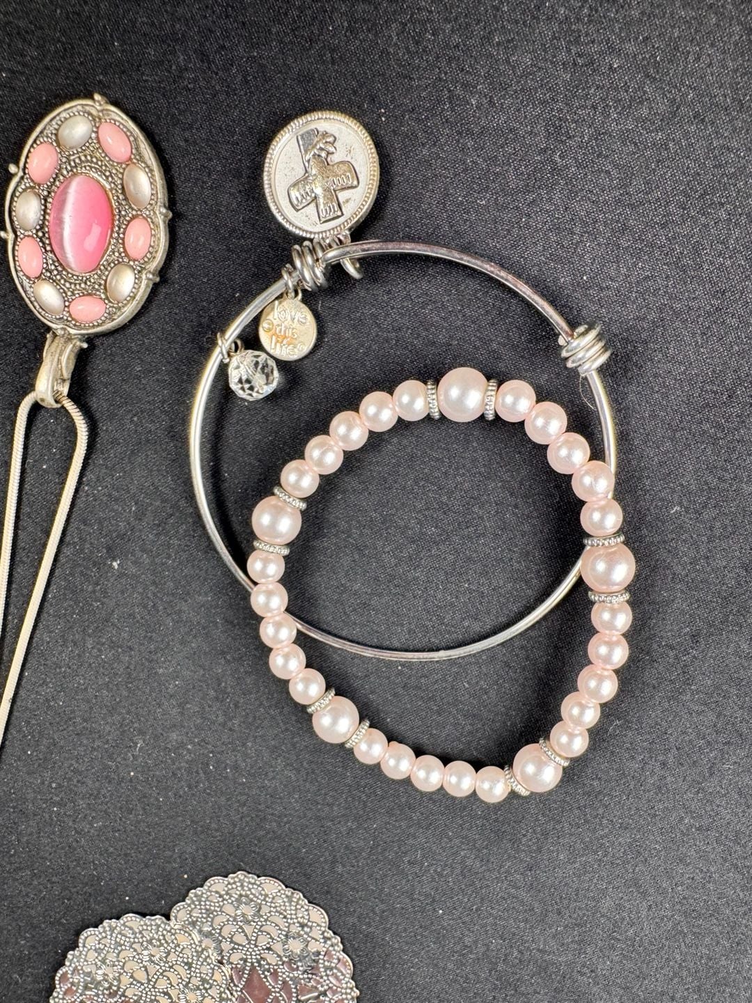 Lot of 6 Silver Tone Blush Pink Jewelry Necklaces Bracelets Earrings 8