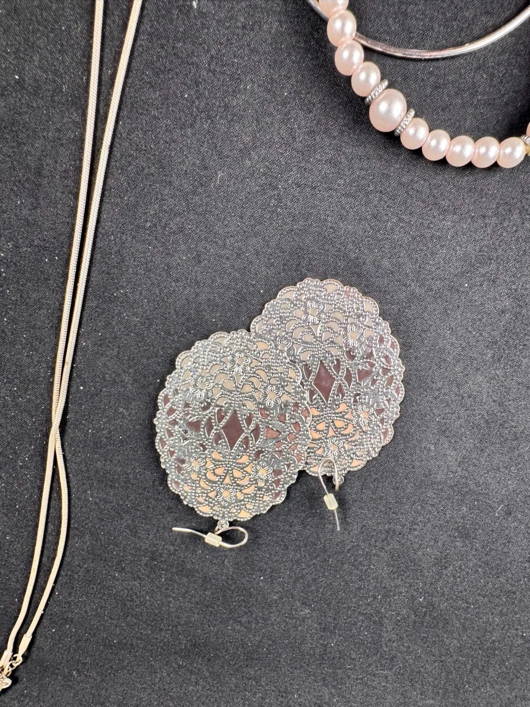 Lot of 6 Silver Tone Blush Pink Jewelry Necklaces Bracelets Earrings 9