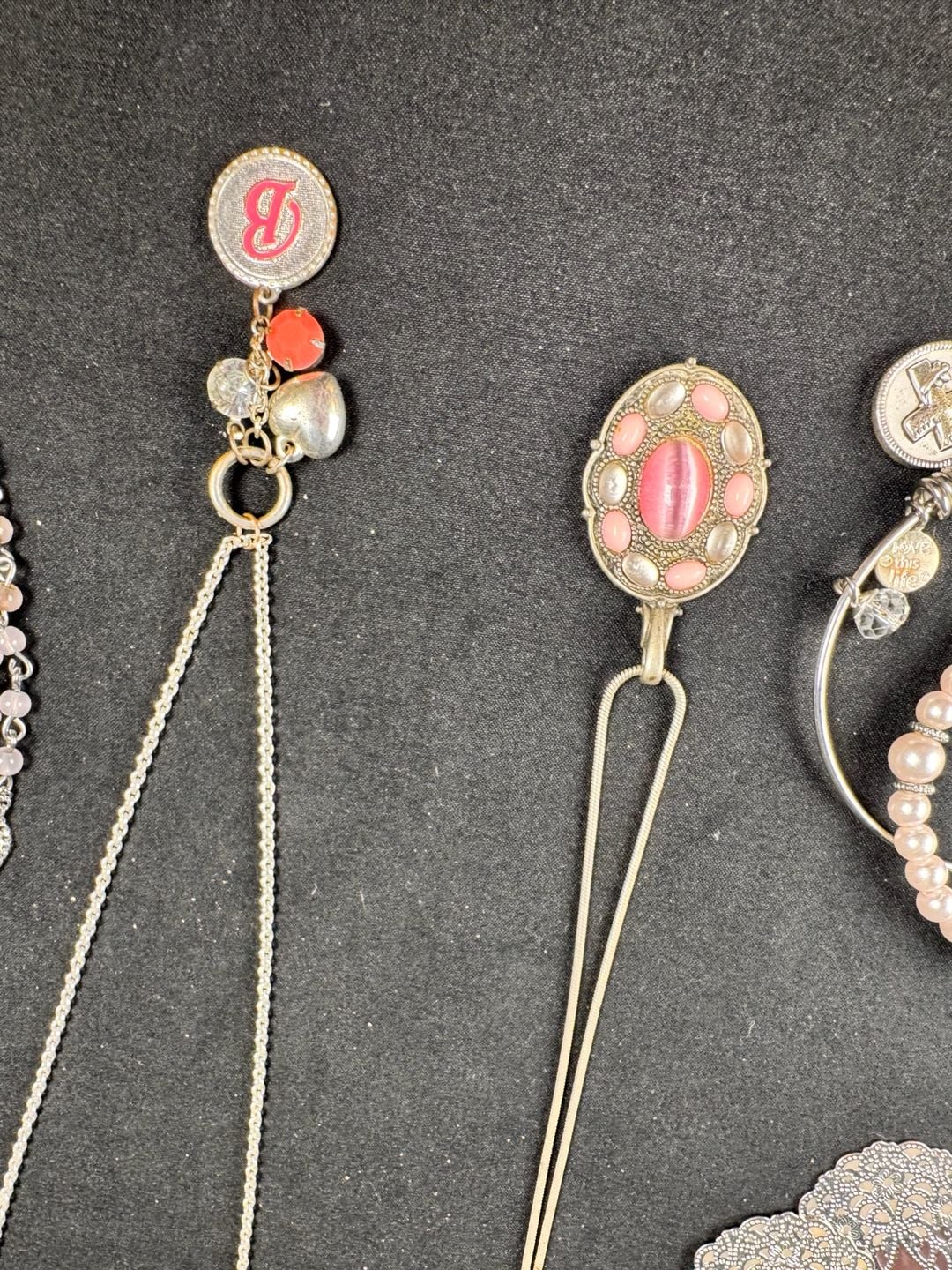Lot of 6 Silver Tone Blush Pink Jewelry Necklaces Bracelets Earrings 10