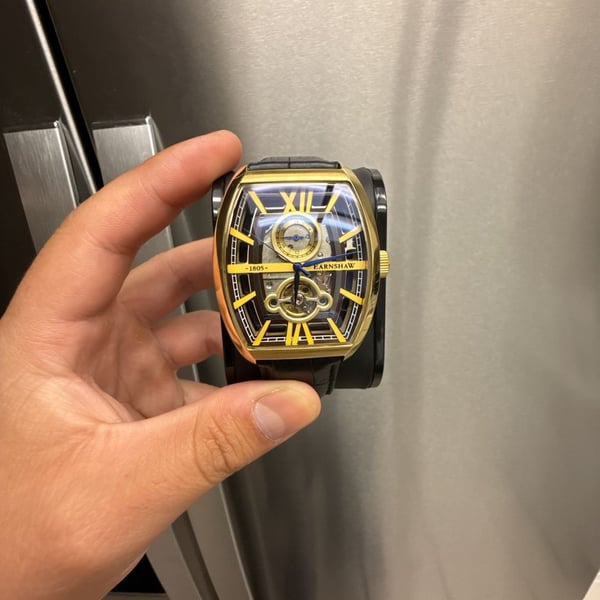 Thomas Earnshaw Holborn Boulton Automatic Gold Black Leather Watch ES-8111-02