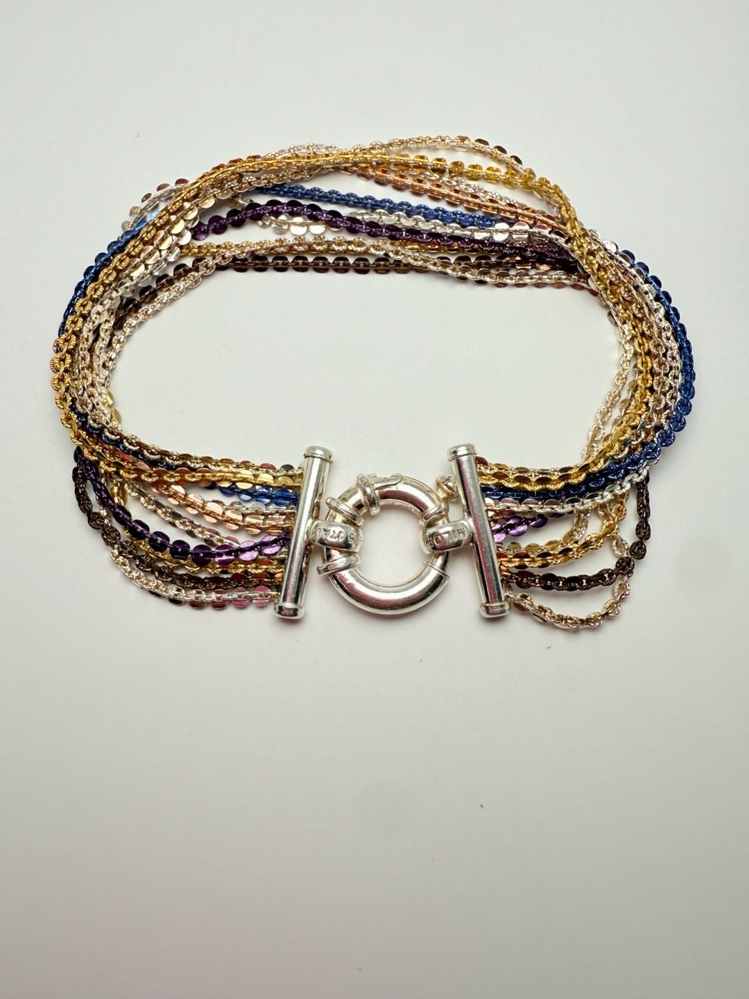 Milor Italy Sterling Silver 10 Strand Multicolor Bracelet Size 7 Inch 3