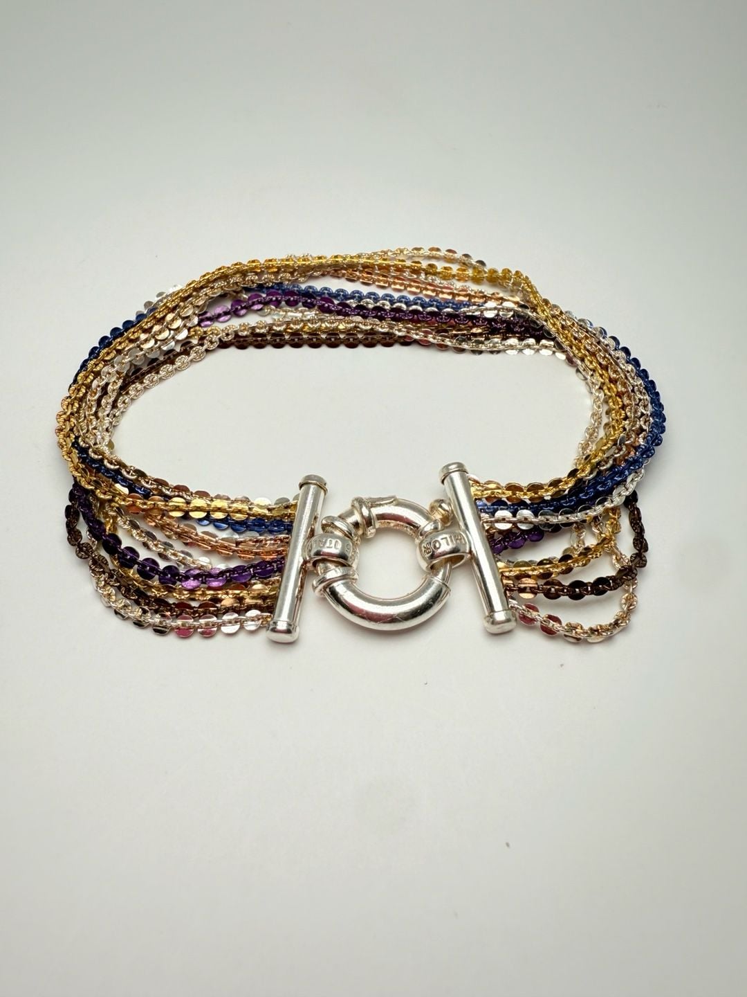 Milor Italy Sterling Silver 10 Strand Multicolor Bracelet Size 7 Inch 4