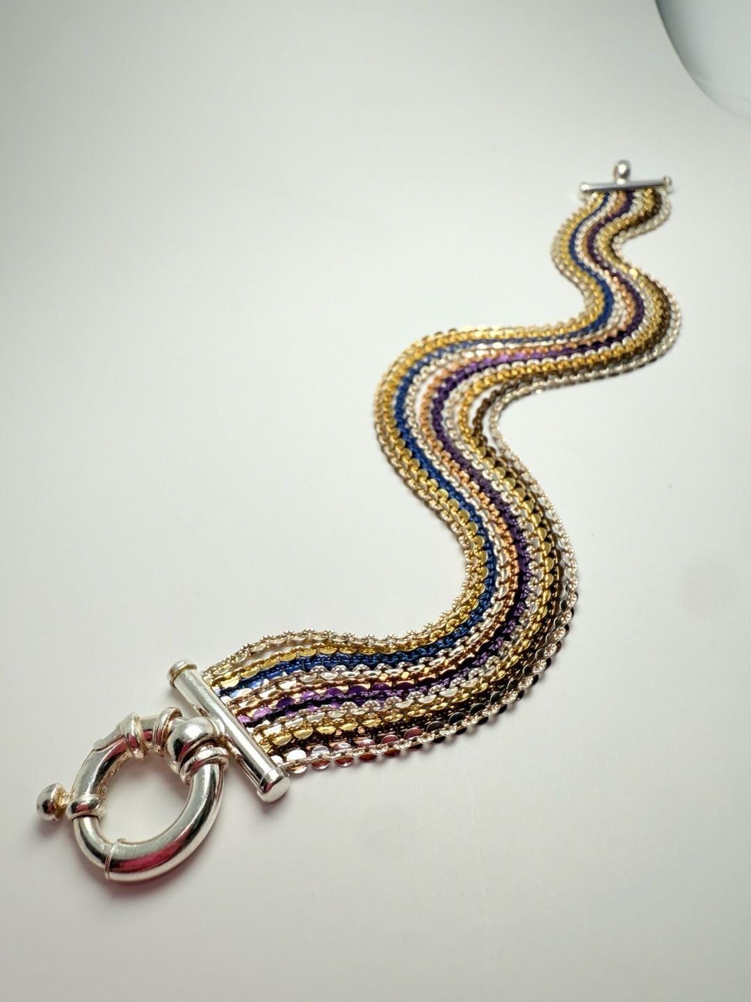 Milor Italy Sterling Silver 10 Strand Multicolor Bracelet Size 7 Inch 5