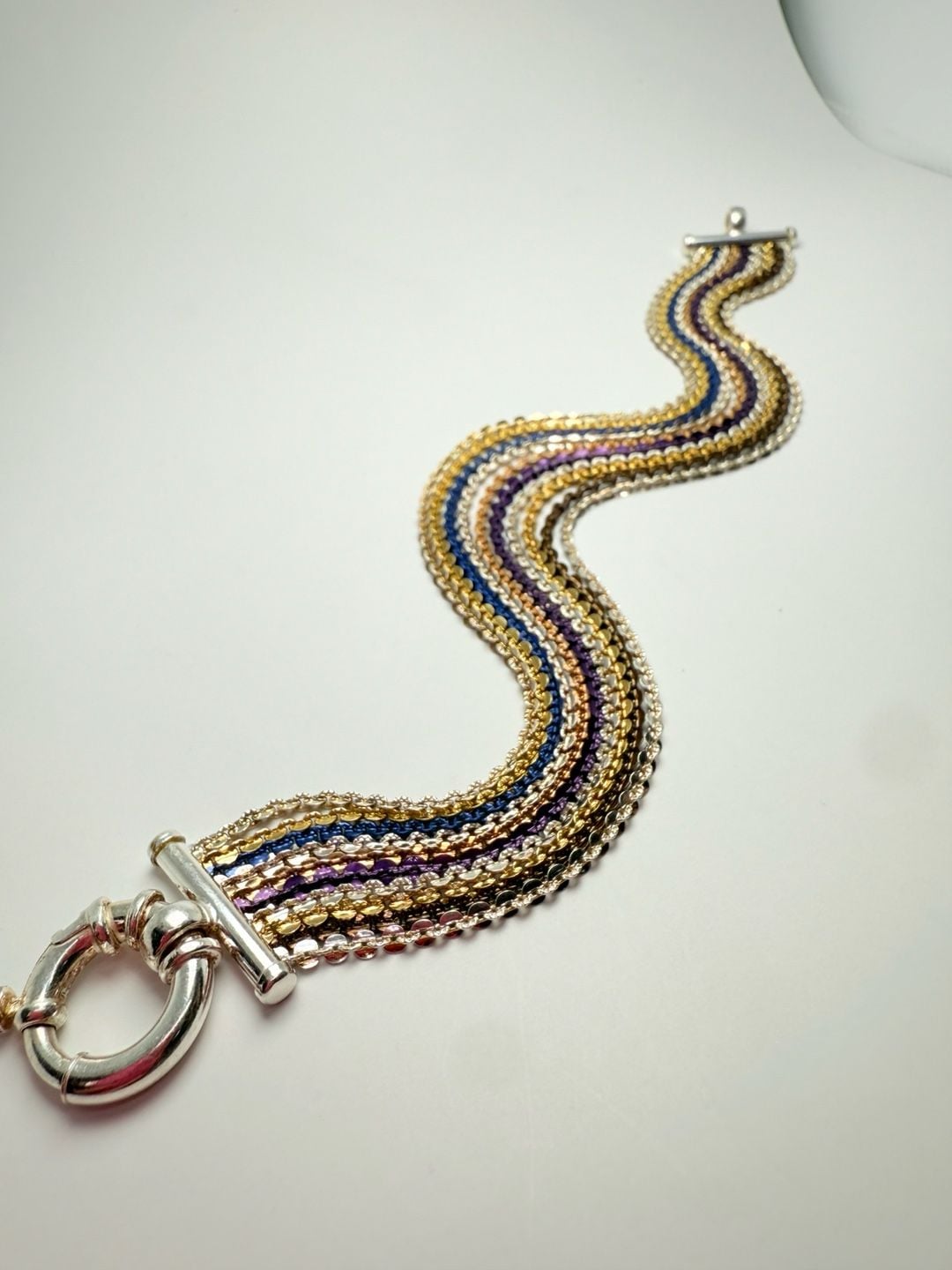 Milor Italy Sterling Silver 10 Strand Multicolor Bracelet Size 7 Inch 6