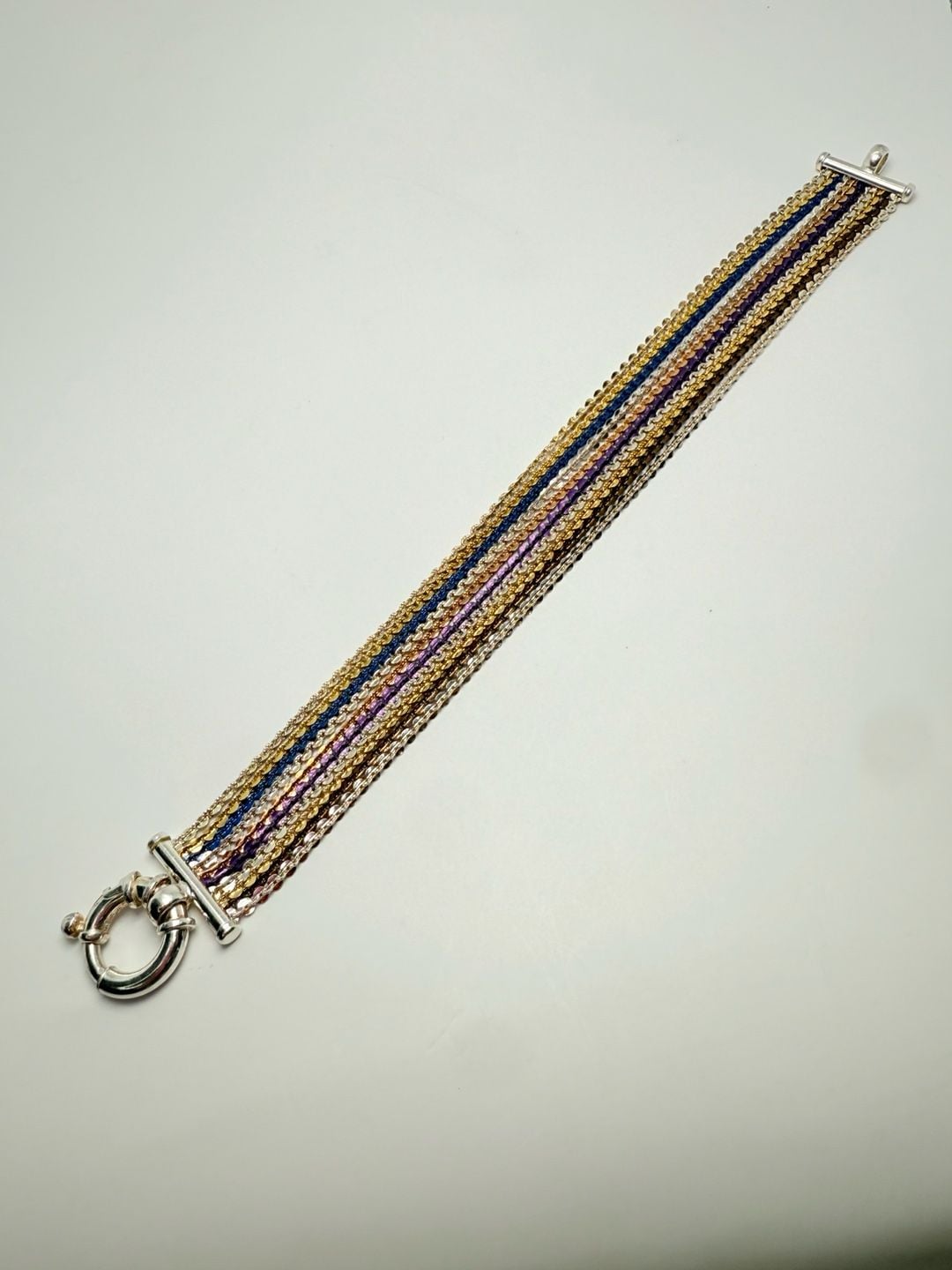 Milor Italy Sterling Silver 10 Strand Multicolor Bracelet Size 7 Inch 7