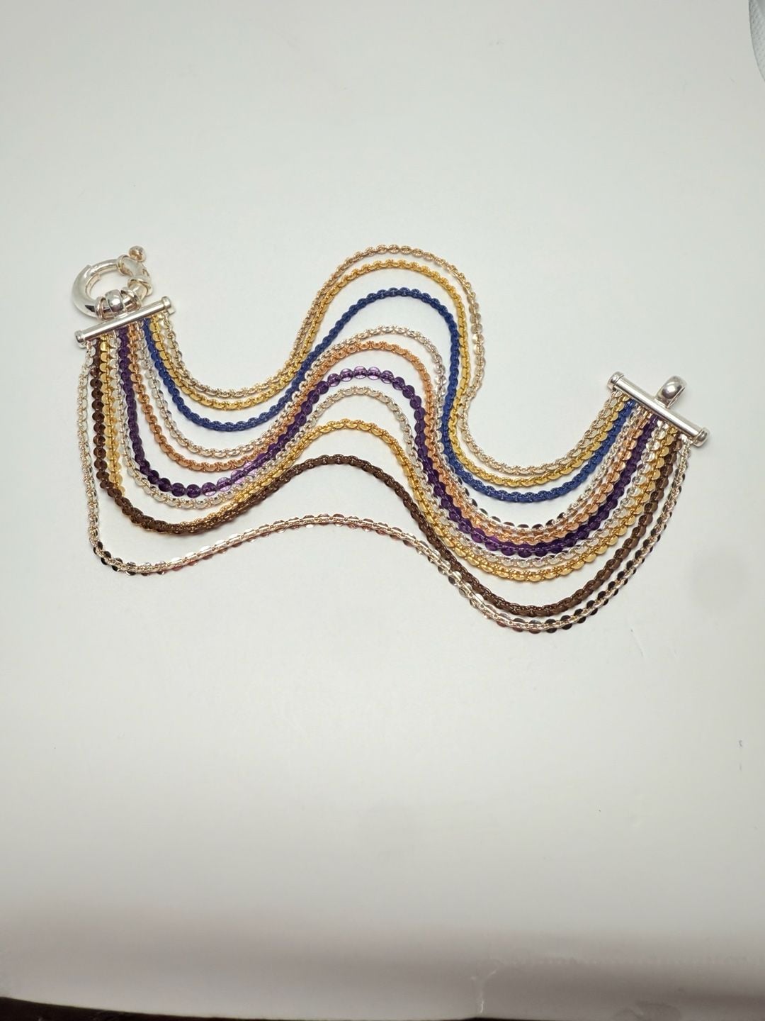Milor Italy Sterling Silver 10 Strand Multicolor Bracelet Size 7 Inch 8