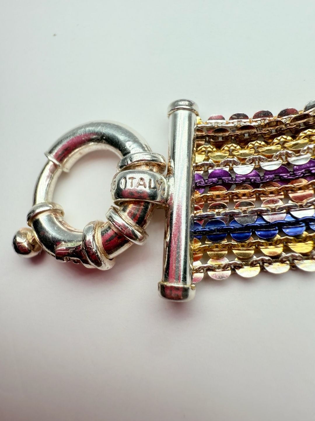 Milor Italy Sterling Silver 10 Strand Multicolor Bracelet Size 7 Inch 9