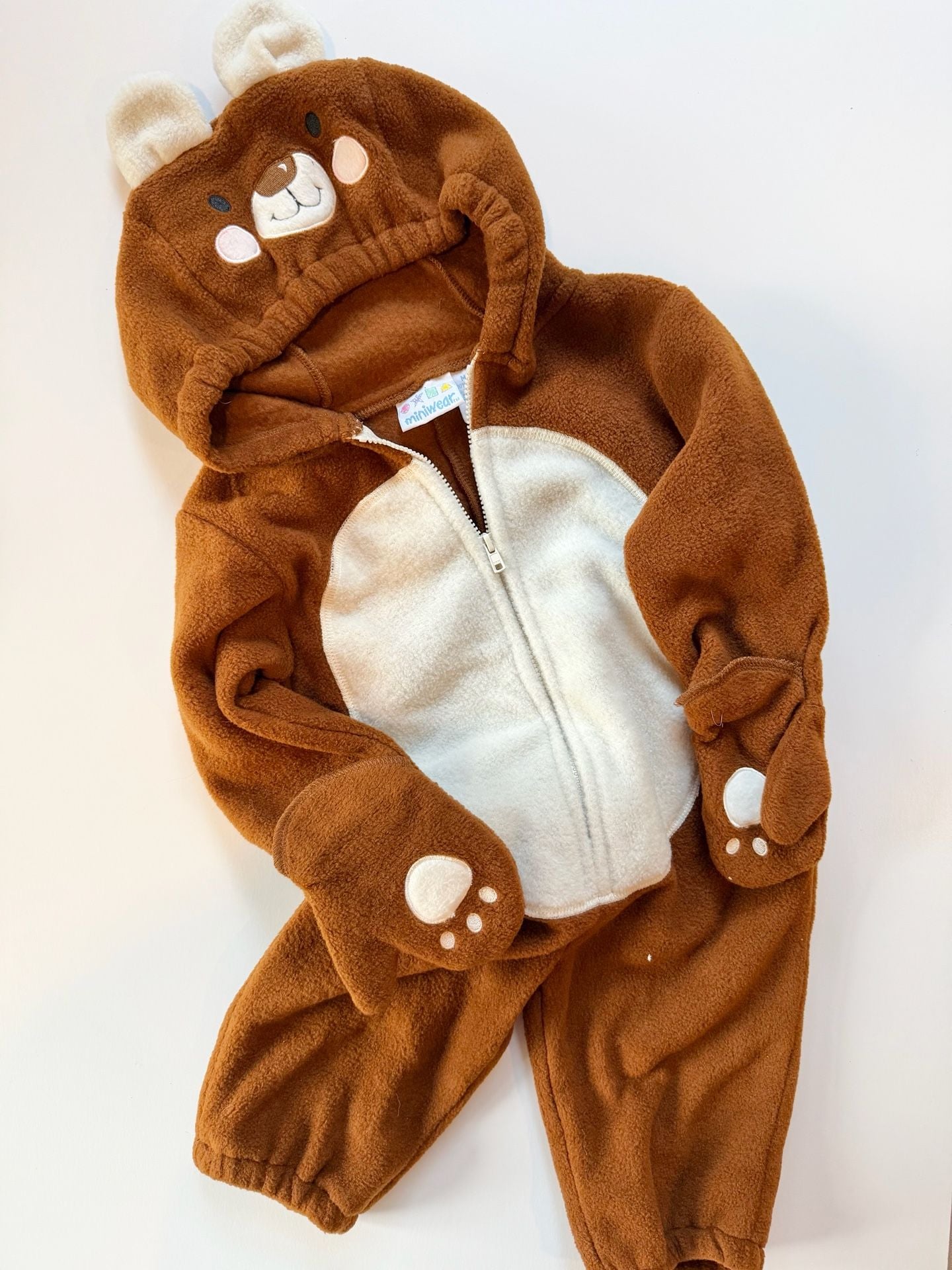 Vintage/Y2K Miniwear Bear Fleece Jumpsuit Size 6-9M Brown 1