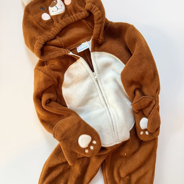 Vintage/Y2K Miniwear Bear Fleece Jumpsuit Size 6-9M Brown