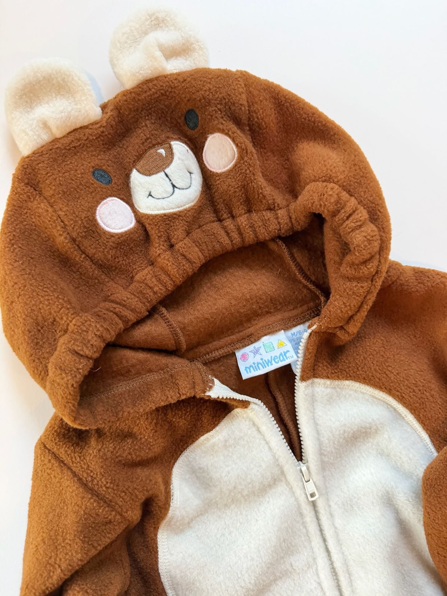 Vintage/Y2K Miniwear Bear Fleece Jumpsuit Size 6-9M Brown 2