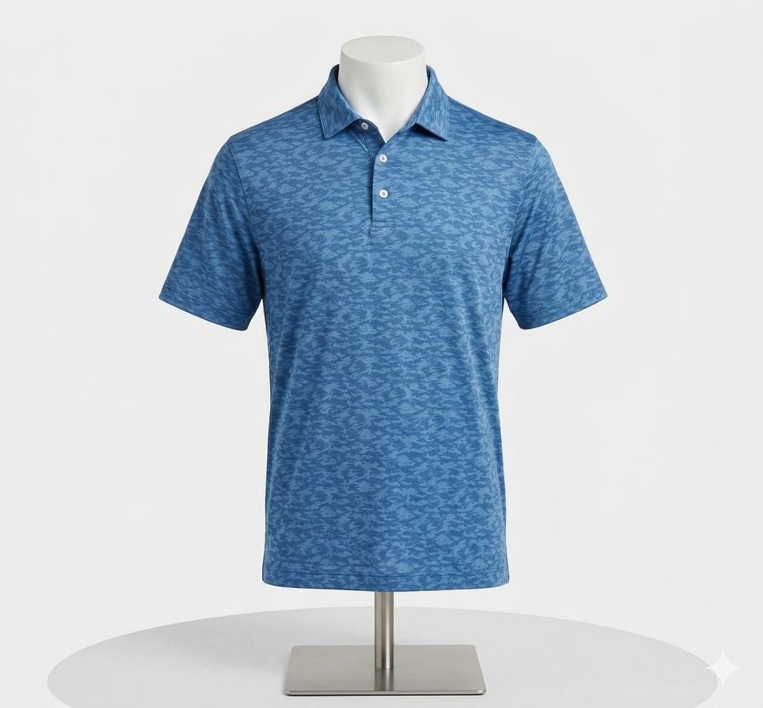 Peter Millar Summer Comfort Blue Fish Camo Print Golf Polo Shirt Men's XXL 1196 2