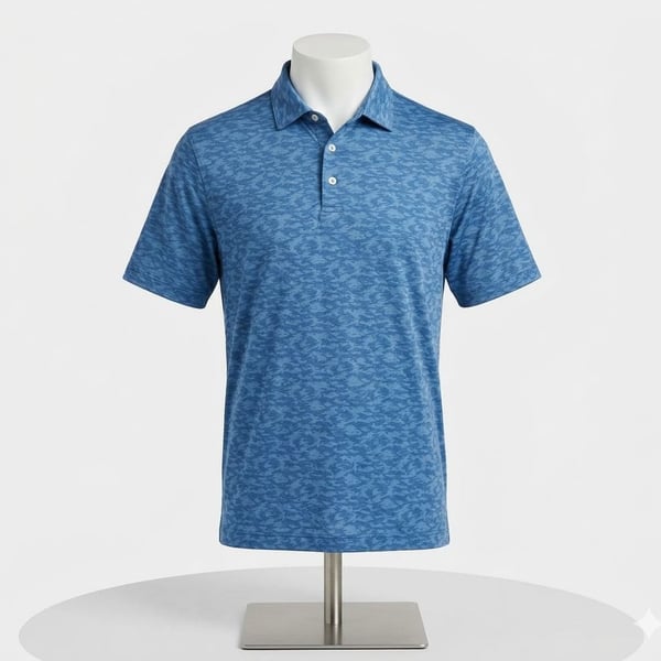 Peter Millar Summer Comfort Blue Fish Camo Print Golf Polo Shirt Men's XXL 1196