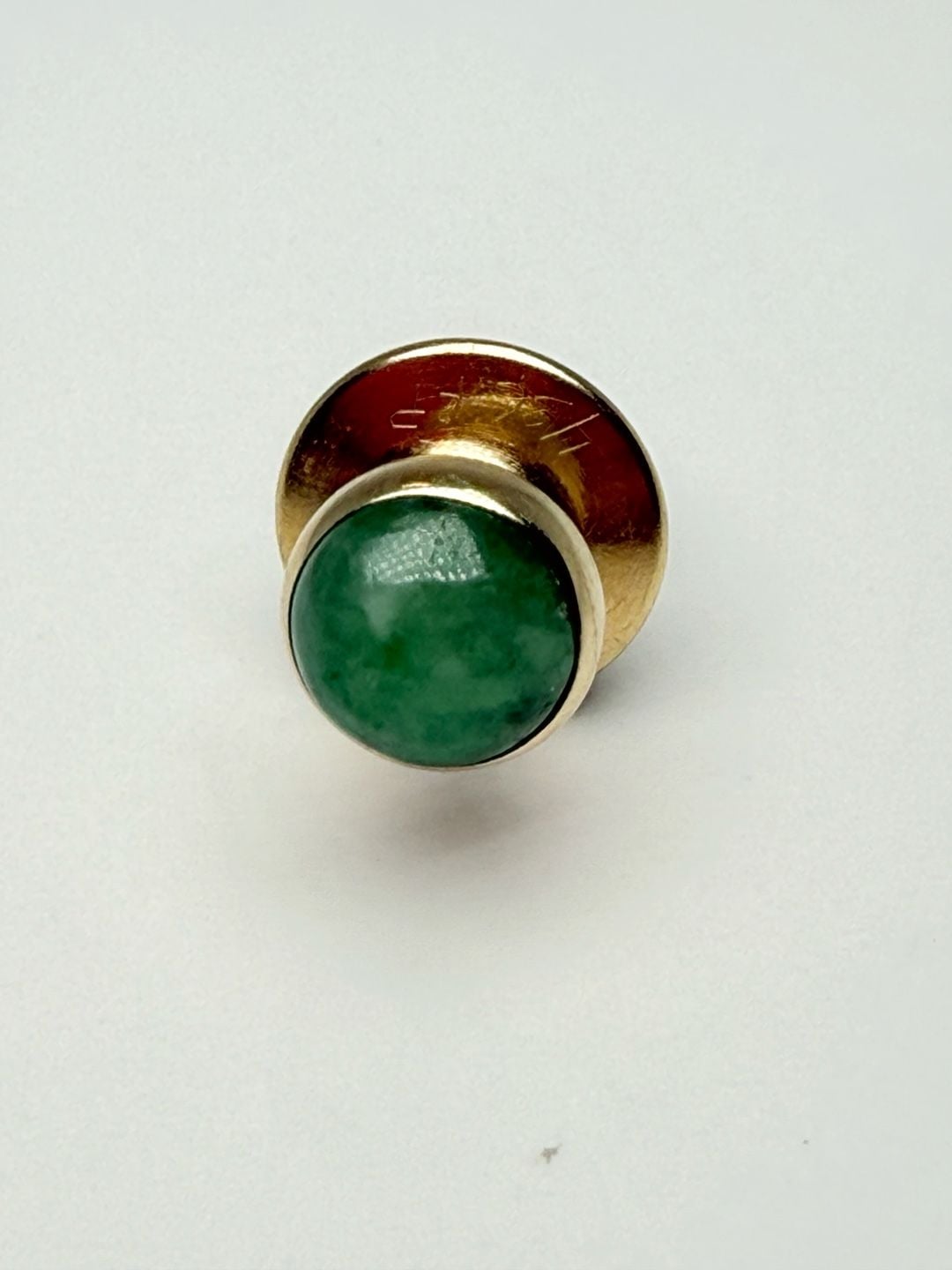 14K Yellow Gold Jade Tie Tack Pin Green Cabochon 2