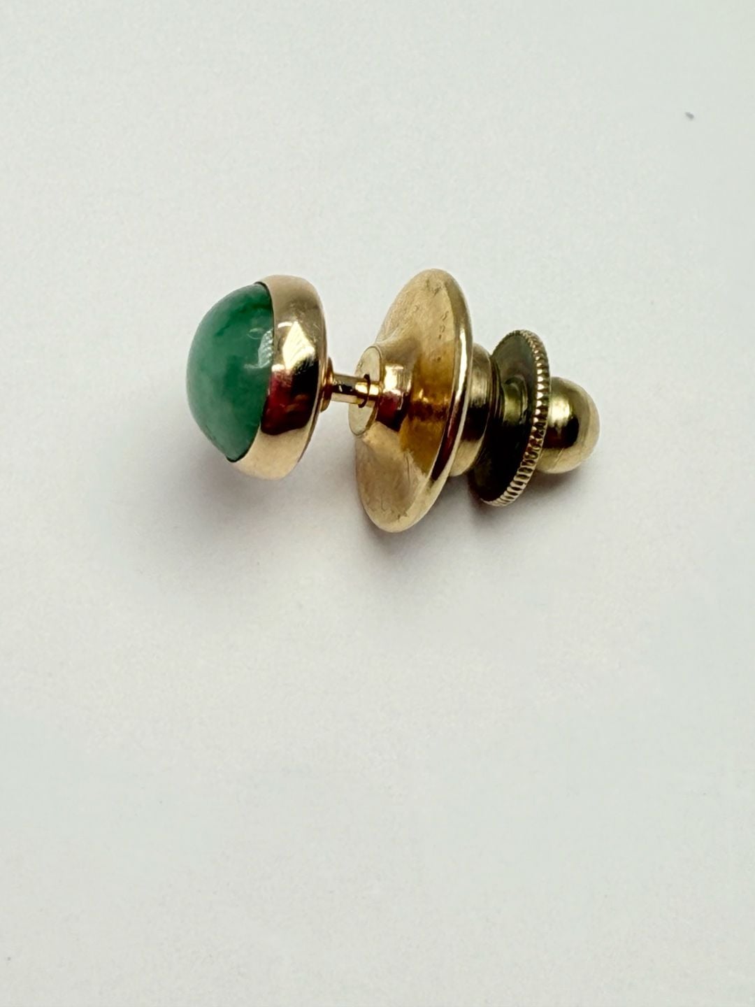 14K Yellow Gold Jade Tie Tack Pin Green Cabochon 3
