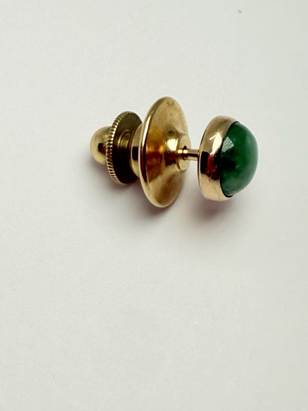 14K Yellow Gold Jade Tie Tack Pin Green Cabochon 4
