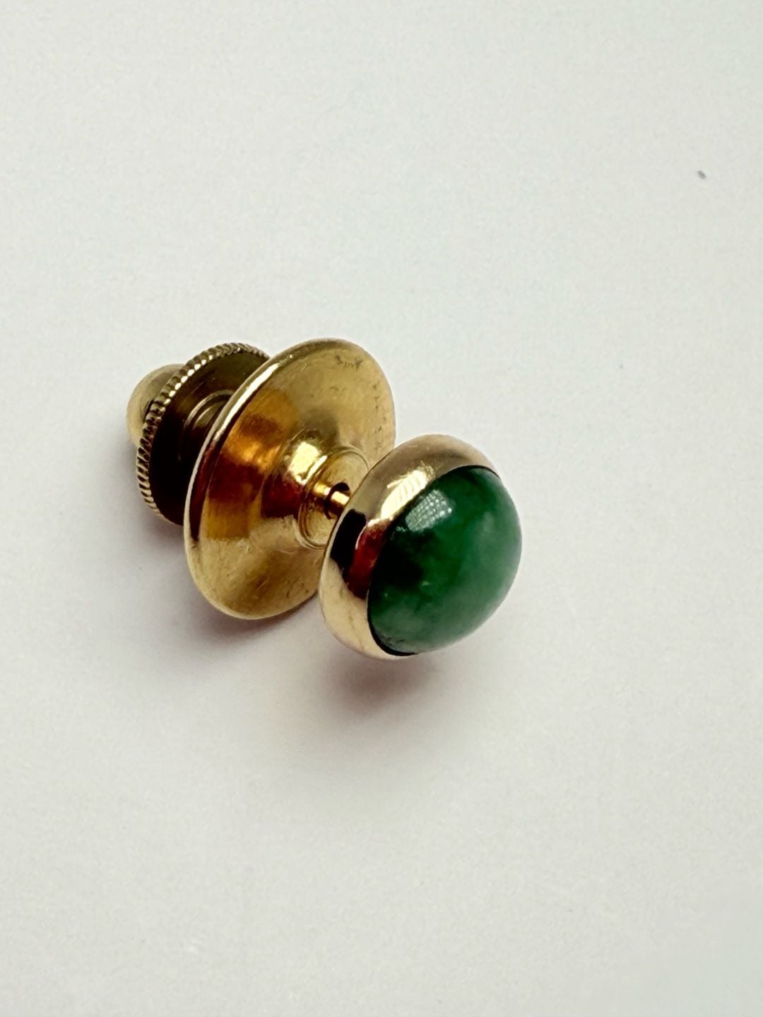 14K Yellow Gold Jade Tie Tack Pin Green Cabochon 5