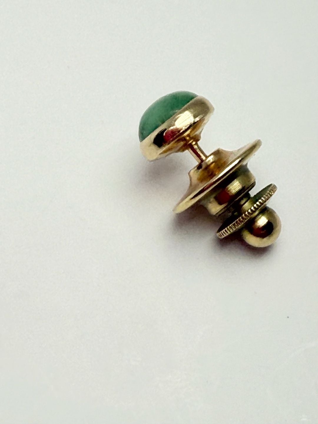 14K Yellow Gold Jade Tie Tack Pin Green Cabochon 6