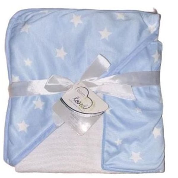 NWT Born Loved Hooded Towel 26 x 30 Blue w/ White Stars 