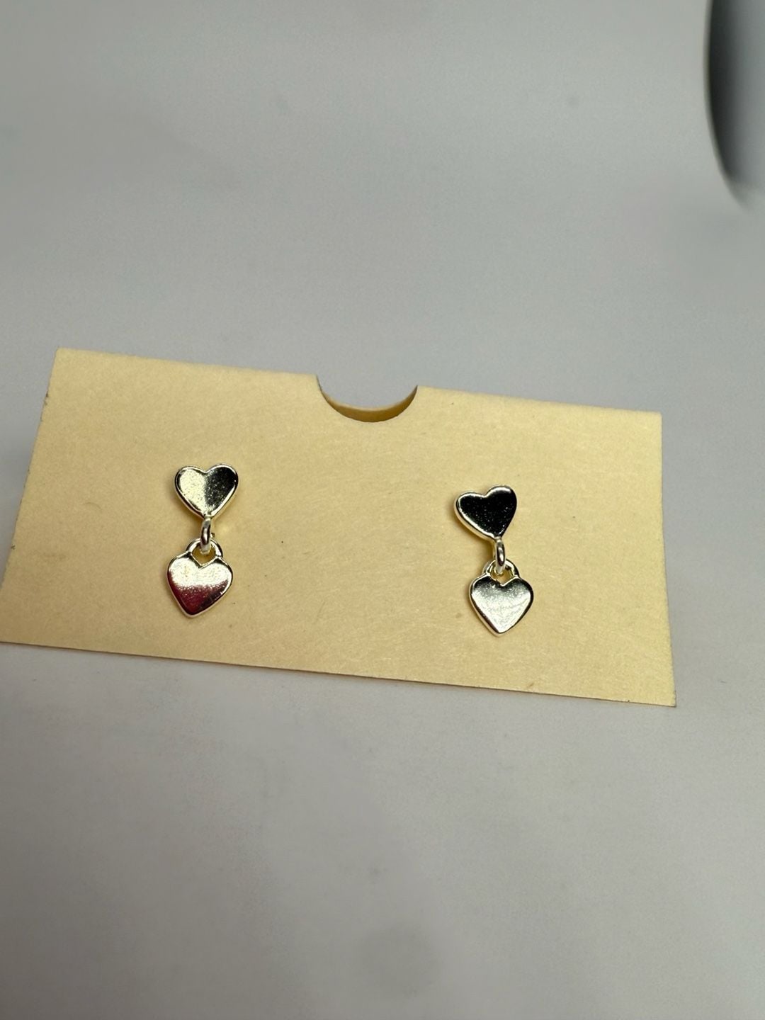 Sterling Silver Double Heart Drop Dangle Stud Earrings 2