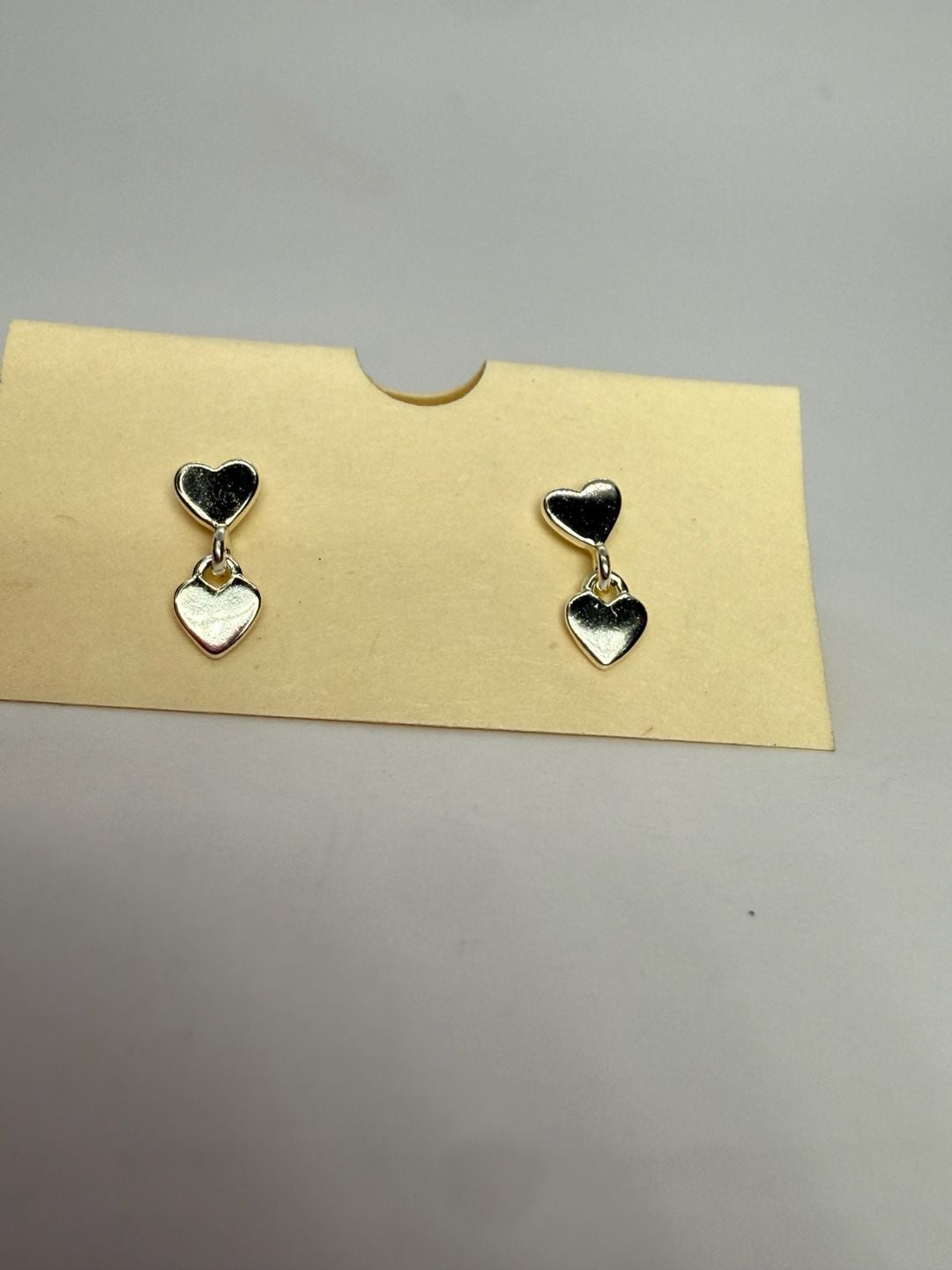 Sterling Silver Double Heart Drop Dangle Stud Earrings 3