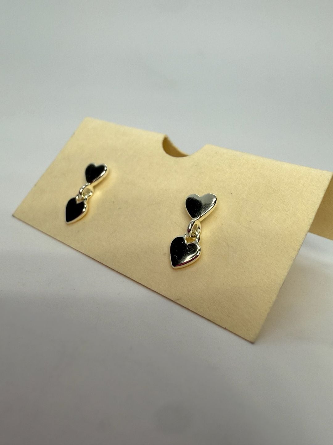Sterling Silver Double Heart Drop Dangle Stud Earrings 6