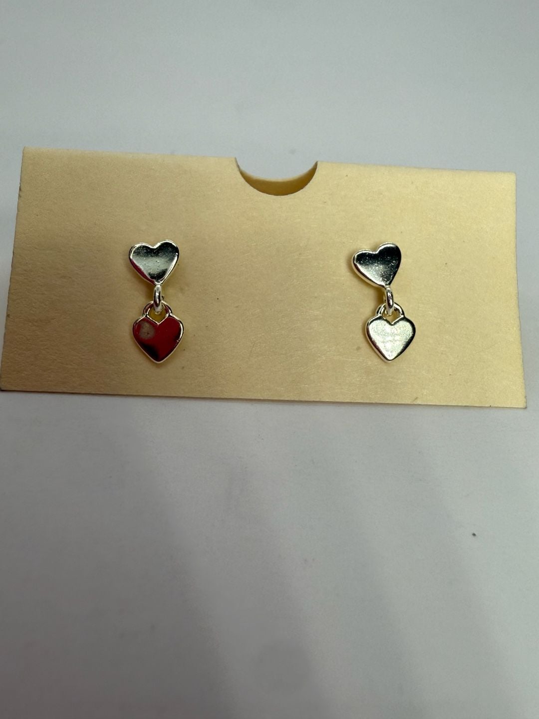Sterling Silver Double Heart Drop Dangle Stud Earrings 9