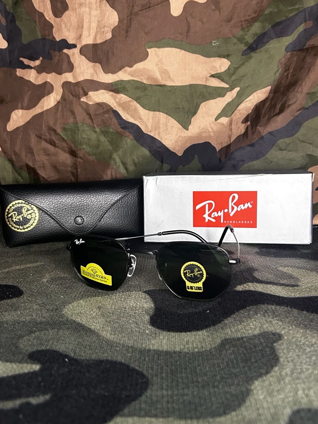 Ray-Ban Hexagonal Flat Lenses Size 50-21 Black G-15 Sunglasses 2