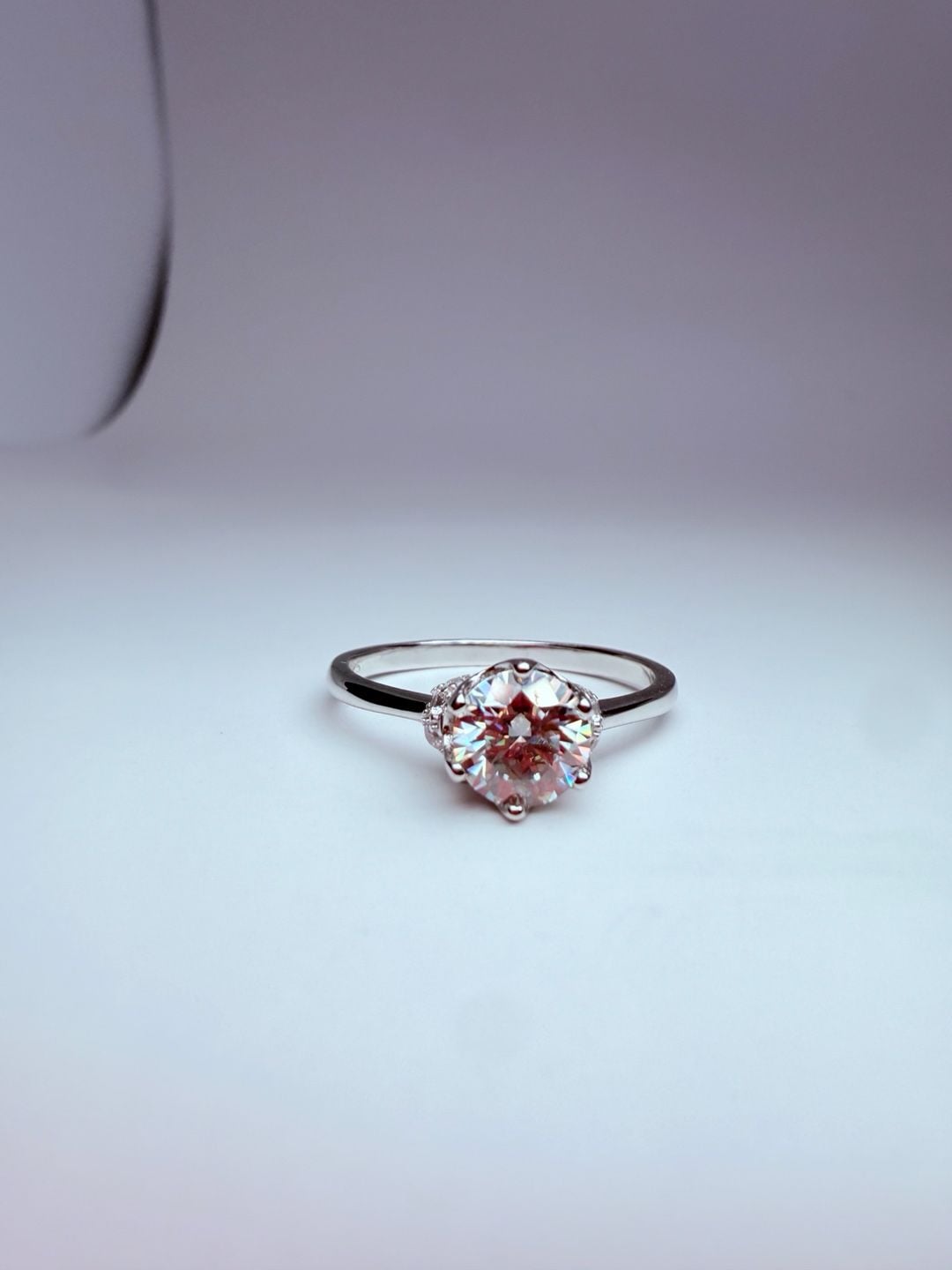 S925 Silver Round Cut Solitaire Engagement Ring with Pink Accents 2