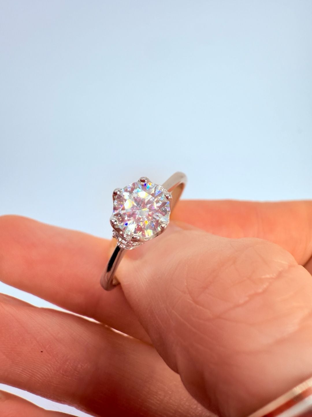 S925 Silver Round Cut Solitaire Engagement Ring with Pink Accents 11