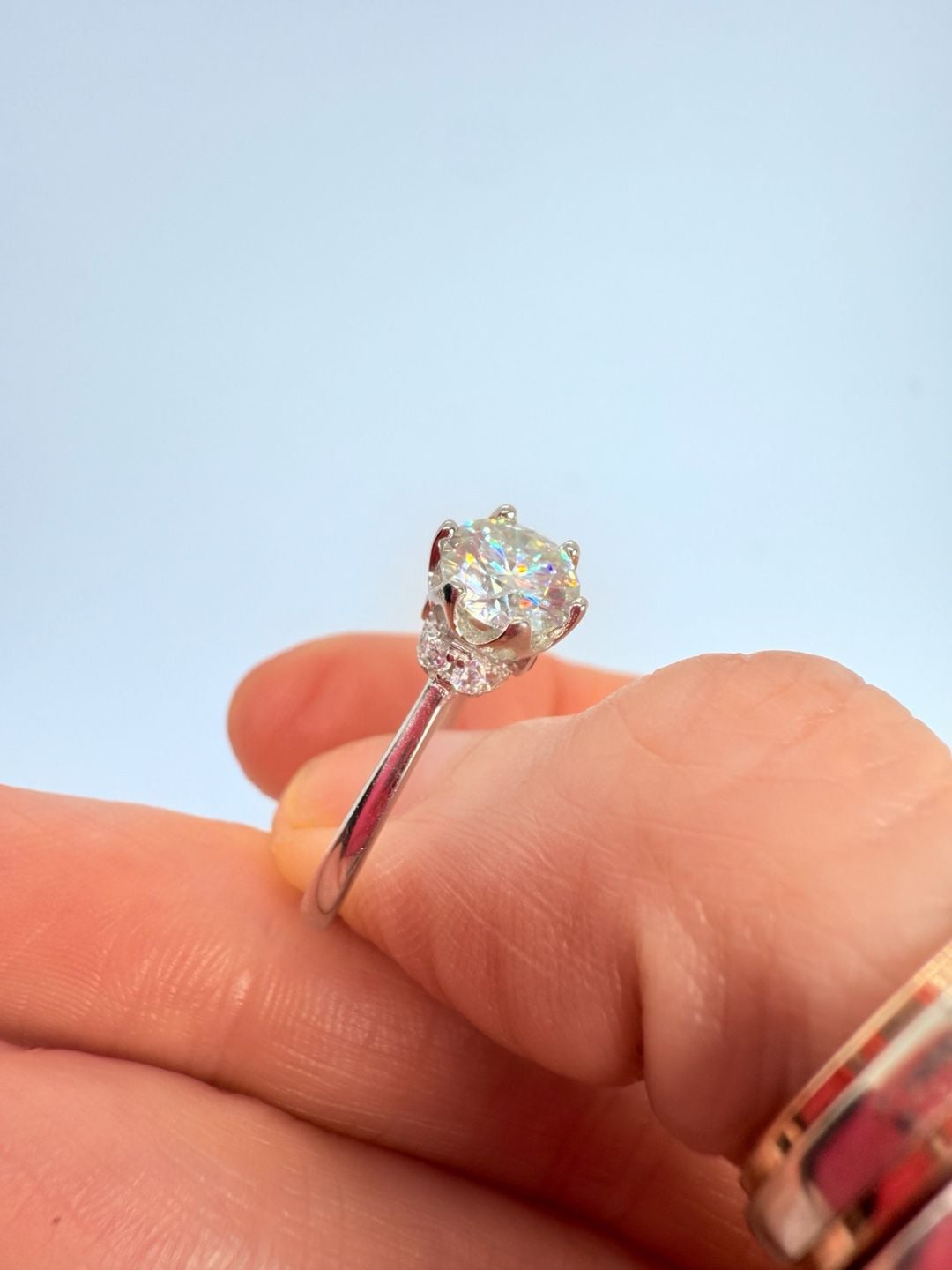 S925 Silver Round Cut Solitaire Engagement Ring with Pink Accents 12
