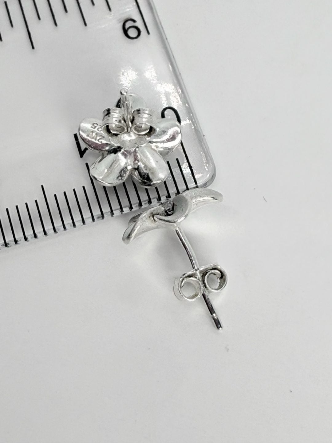 2W 925 Sterling Silver Plumeria Flower CZ Stud Earrings 7