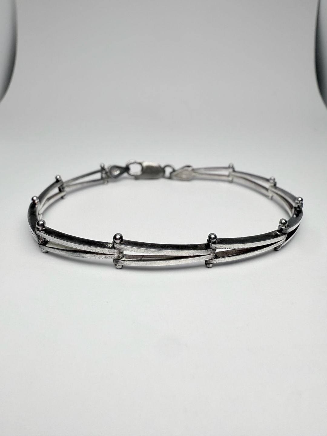 Vintage Italian Sterling Silver 925 Bar Panel Link Bracelet 10