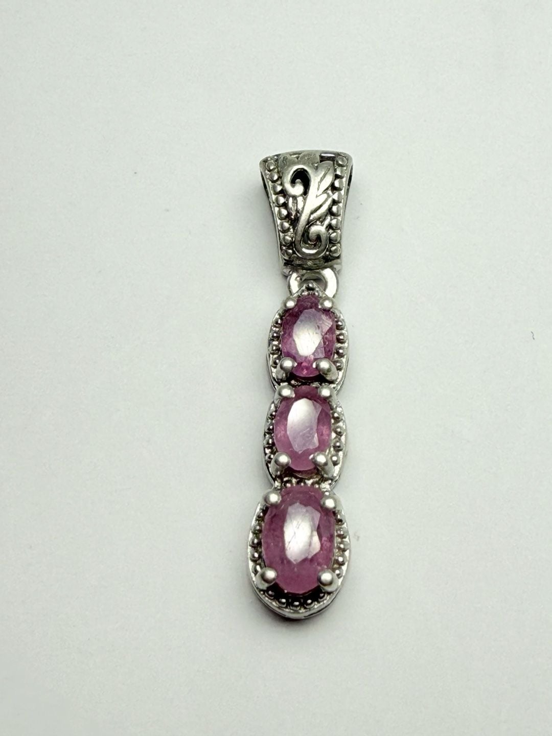 D'Joy Pink Sapphire Sterling Silver Three Stone Pendant 8
