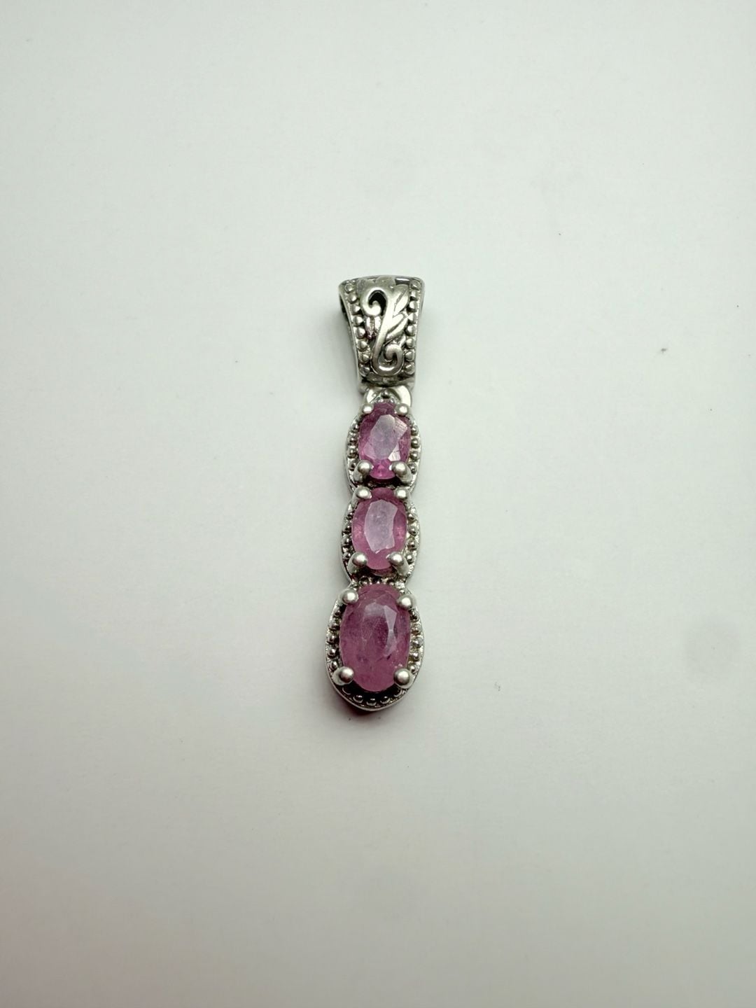 D'Joy Pink Sapphire Sterling Silver Three Stone Pendant 9