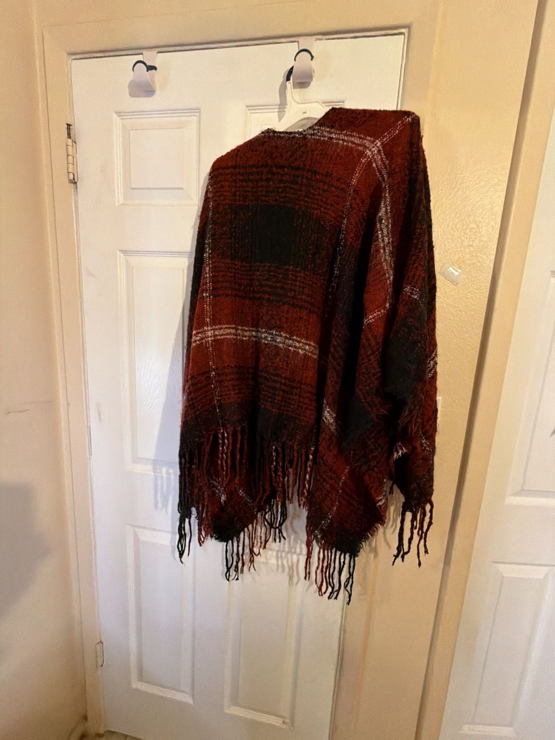 Vanity Poncho Red Black Plaid Fringe Hem Wrap Scarf Cape SOU1430N 7
