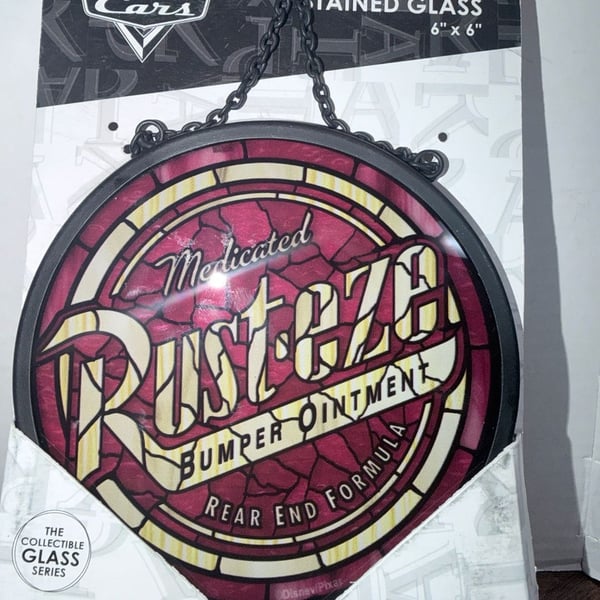 Disney Pixar Cars Rust-eze Hanging Stained Glass 6x6 Wall Window Decor