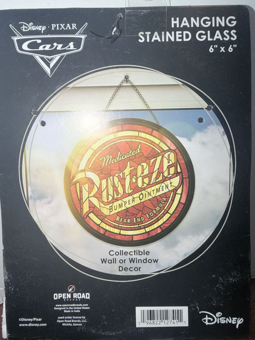 Disney Pixar Cars Rust-eze Hanging Stained Glass 6x6 Wall Window Decor 6