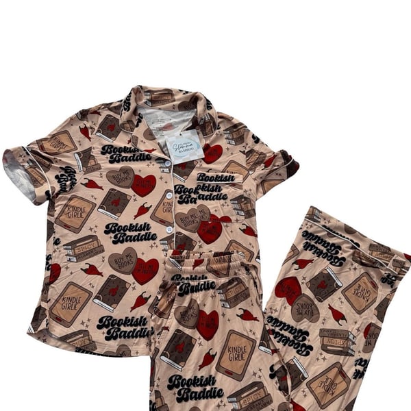 Alabama Slamma Bookish Baddie Pajama Set Size S Pink Short Sleeve Button Down