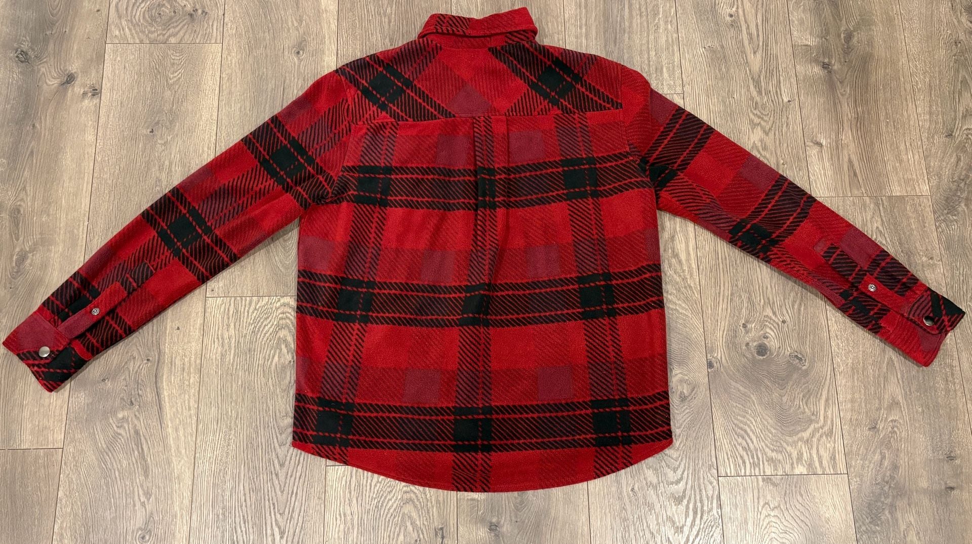 True Religion Polar Fleece Shacket Red Plaid Snap Button Shirt Small 8